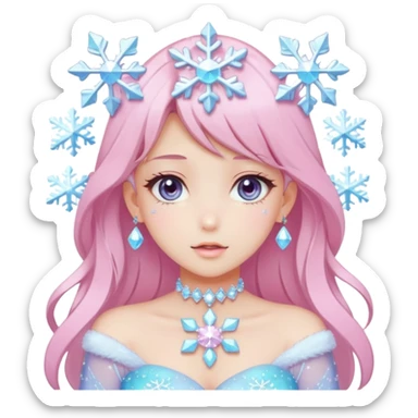 Gorgeous Beautiful Anime-Pastel-Lady with crystals and snowflakes and glitters aesthetic sticker