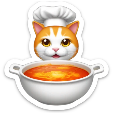 orange and white cat wearing chef hat cooking radioactive chili soup sticker