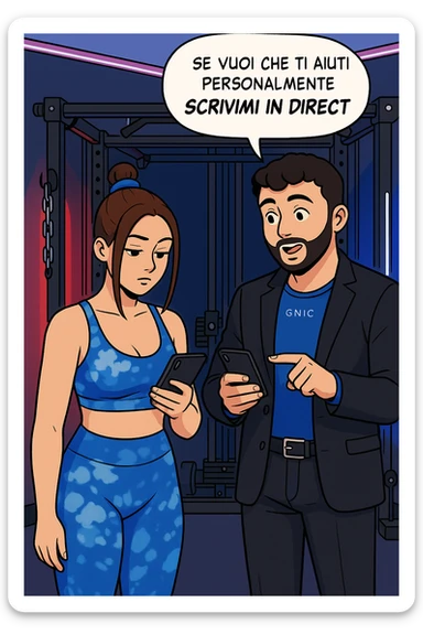TRASFORMA QUESTO CAROSELLO IN UN FUMETTO STILE WEBTOON/MANGA A COLORI CON QUESTE DUE PERSONE IDENTICHE CHE INTERLOQUISCONO TRA LORO, L'UOMO MOSTRA UNO SMARTPHONE ALLA DONNA INDICANDOLO, E ANCHE LA DONNA HA LO SMARTPHONE IN MANO PER ANDARE A SEGUIRE IL SUO PROFILO INSTAGRAM:

LUI (UOMO): Se vuoi che ti aiuti personalmente
SCRIVIMI IN DIRECT sticker