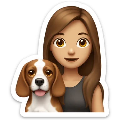 girl with brown long hair holding a beagle sticker