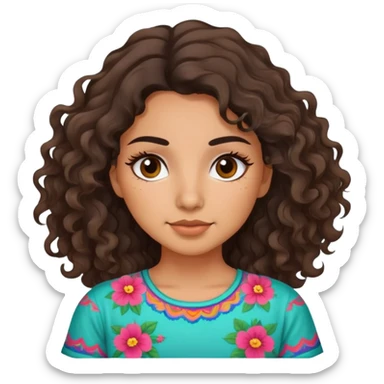 Wavy haired Mexican girl wearing lashes and nice shirt sticker