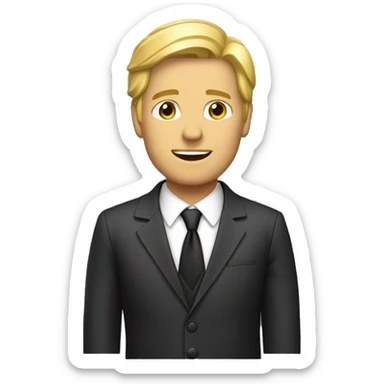 A  golden-haired  adult  male  dressed  in  a  suit. sticker
