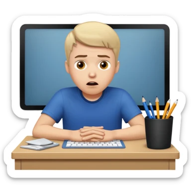 A white man sits at his desk in shock. sticker