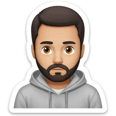 Uomo adulto con la barba capello moro occhi marroni metà busto e vestito con una felpa grigia e maglietta bianca espressione cattiva sticker