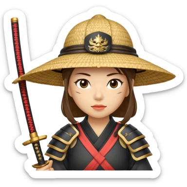 Samurai with straw hat, Warrior in samurai armor, female sticker