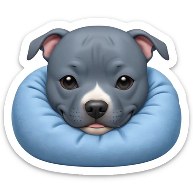 Meme-Worthy Cute Sleeping Blue Staffordshire Bull Terrier Portrait Emoji, Head resting peacefully with a contented smile, showcasing a delightfully compact build and a luxuriously soft blue Fur, eyes shut in a serene nap, Simplified yet hilariously adorable features, highly detailed, glowing with a soft, drowsy light, high shine, relaxed and utterly lovable, stylized with an air of playful laziness, bright and heartwarming, soft glowing outline, capturing the essence of a comically sleepy guardian, so meme-worthy it feels like it could instantly become the next viral sensation of adorable slumber! sticker