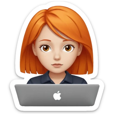 a girl who has a orange hair is using a laptop sticker
