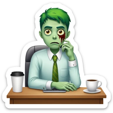 office zombie clerk with green skin looking tired and waiting for a coffee break sticker