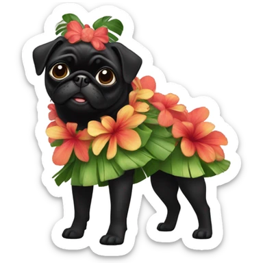 Black pug in a Hawaiian hula girl dress sticker