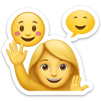 no worries emoji, smiling face with a hand wave, with a speech bubble saying 'no worries' sticker