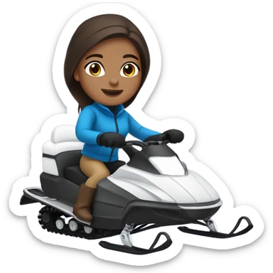 Tan girl with dark brown hair and blue eyes riding a snow mobile sticker