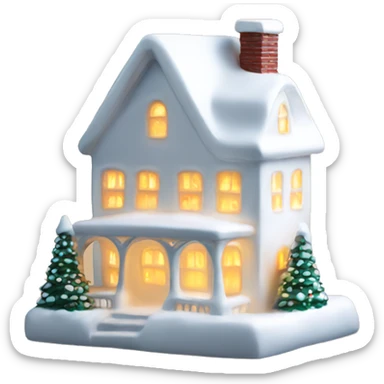 White ceramic Christmas house with light sticker