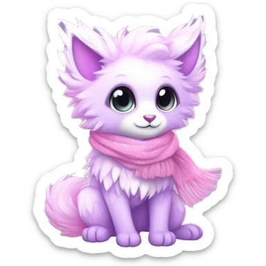 Edgy Kawaii cute gorgeous colorful sparkly bright light pastel lilac-pink-white-gradient fantasy ethereal fluffy fursona animal creature with a cute scarf full body sticker
