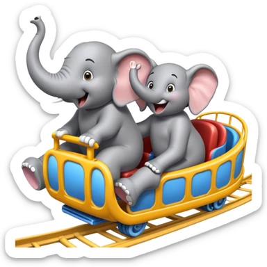 An male elephant and a female elephant is riding on a roller coaster  sticker
