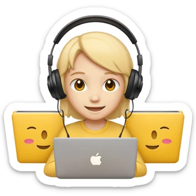 smiling emoji with headphones watching anime on a laptop sticker