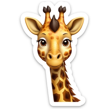 Cinematic Comical Giraffe Portrait Emoji, Head tilted dramatically with an exaggeratedly amused expression, featuring a striking, patterned Fur with playful patches and a long, quirky neck, wide, expressive eyes filled with playful disbelief, Simplified yet hilariously expressive features, highly detailed, glowing with a slightly sassy glow, high shine, dramatic yet playful, stylized with an air of cheeky mischief, bright and endearing, soft glowing outline, capturing the essence of a spirited and over-the-top giraffe, so meme-worthy it feels like it could tower its way into internet fame instantly! sticker