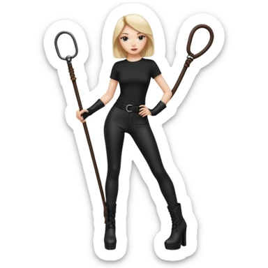 Create a Mistress with platform boots and black leggings and top and a whip sticker