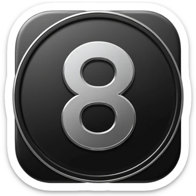 Emoji icon of a black coin with engraved number 8, minimalist style, isolated sticker