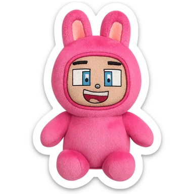 Isolate the pink bunny plushie from the image, preserving all original details and colors, with a transparent background. sticker
