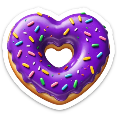 Realistic isolated heart shaped donut with purple color. sticker