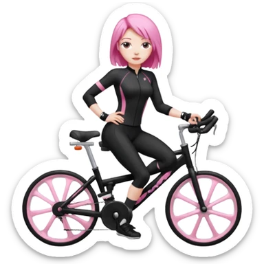 Bicycles Ergonomic bicycle of gym: seated white woman with hair black clothes pink sticker