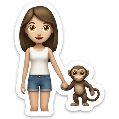 Pale brunette girl holding hands with a monkey sticker