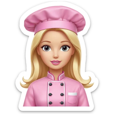 Blonde Barbie, long hair, chef with pink chef outfit  sticker