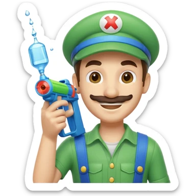 Luigi with a water gun sticker