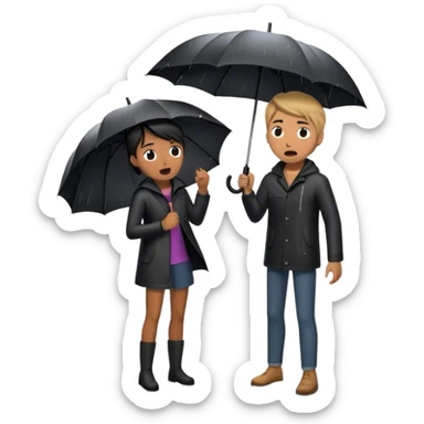 A person stands in the rain holding an umbrella, while another person outside of the umbrella (the narcissist) screams at the storm, getting drenched. The first person looks calm and dry, choosing to protect themselves rather than fight the uncontrollable.  sticker