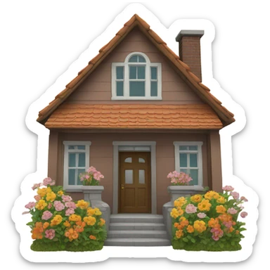 House with flowers in front  sticker