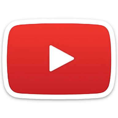 YouTube logo, red rectangle with rounded corners and white play button in the center sticker