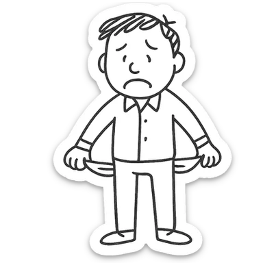 hand drawn sketch of a sad man with empty pockets sticker