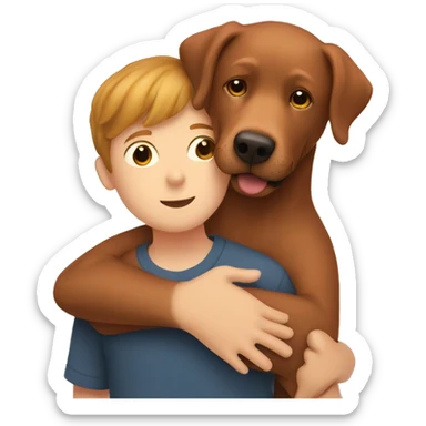 Red Labrador giving brown haired boy a hug sticker
