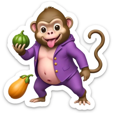 Monkey dog with gorilla face and pig body and a eggplant in his mouth wearing goofy clothes  sticker