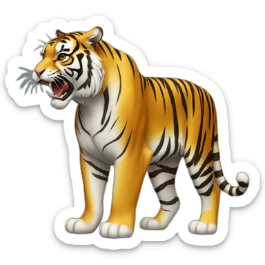 the whole tiger is golden, in profile to the right side it growls aggressively with its ears flattened sticker