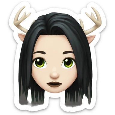 gothic girl, pale skin, green eyes, black dreads, bangs, black clothes, eyeliner, deer antlers  sticker
