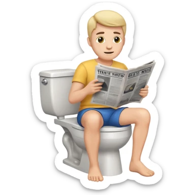 man on toilet, reading newspaper, emoji style sticker