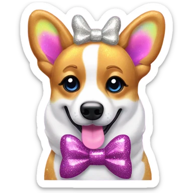Lisa frank glitter corgi with bows on head sticker