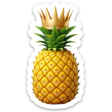 Cinematic Realistic Pineapple Emoji, Tropical and vibrant, with a golden-yellow textured skin and a crown of spiky green leaves on top. The body of the fruit is sharply geometric, its surface rich with natural patterns. Soft glowing outline, capturing the essence of exotic sweetness and tropical flair in a fresh pineapple! sticker