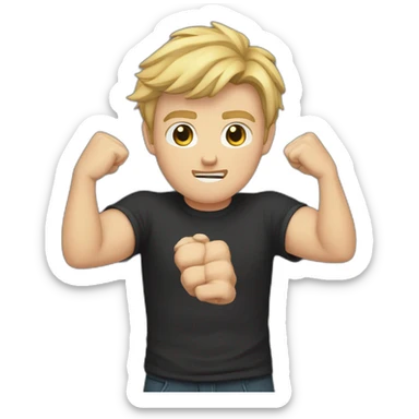 light haired white young man in dark t-shirt with both fists clenched to his head in loss sticker