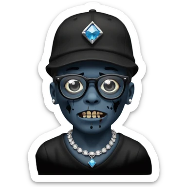 Zombie with black glasses dodger hat and diamond necklace sticker