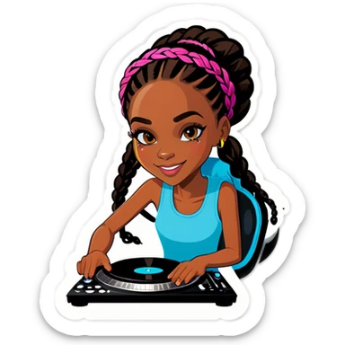 Black girl teen DJ with braids sticker