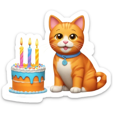 Orange cat with a Birthday cake  sticker