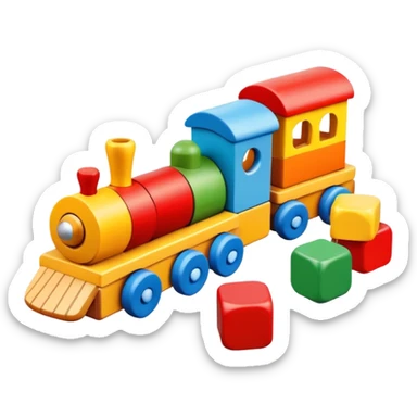 wooden toys set with blocks, train, and stacking rings for children sticker
