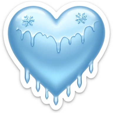 An ice blue heart with frost spidering across it and ice crystals dripping from it sticker