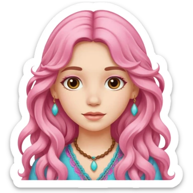 Pink boho girl with long hair sticker
