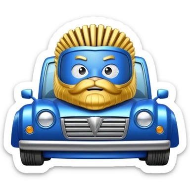 superhero car shaped like a giant comb with bristles, beard-themed vehicle sticker