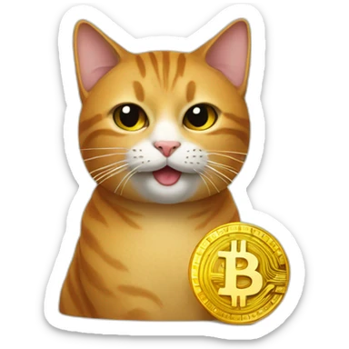 cat holding the bitcoin in mouth  sticker
