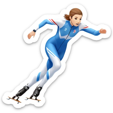An icon showing a speed skater gliding on a professional oval ice track, captured in mid-motion with aerodynamic posture and sleek skates. The background features snowy mountains, flags, and a clear blue sky. Transparent background reflects the speed and elegance of the sport. sticker