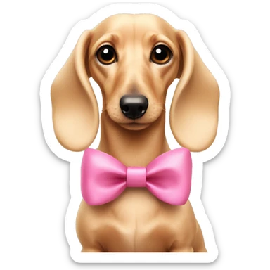 Small fluffy pale blonde dachshund with pink bows on ears sticker